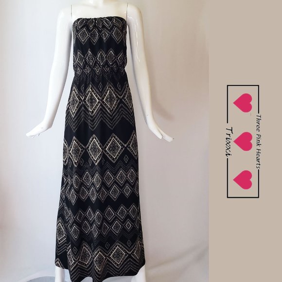 Tube / strapless maxi dress with geometric pattern - Picture 1 of 7